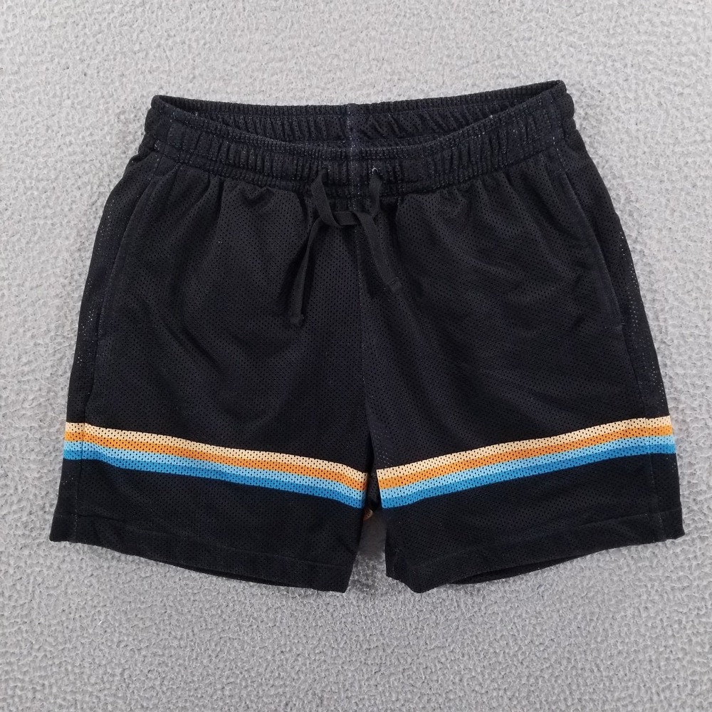 Bearbottom Shorts Mens Small Black Mesh Retro 5.5" Lined Athletic Stripe Swim